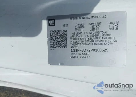 2023 Chevrolet Camaro Lt1/Ss from USA, damaged, VIN 1G1FF3D72P0100525